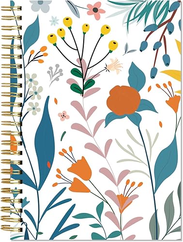 Cuaderno A5 en blanco  70 hojas140 páginas, cuaderno de papel blanco grueso de 100 GSM, diario en espiral de 5.8 x 8.3 pulgadas, diseño floral
