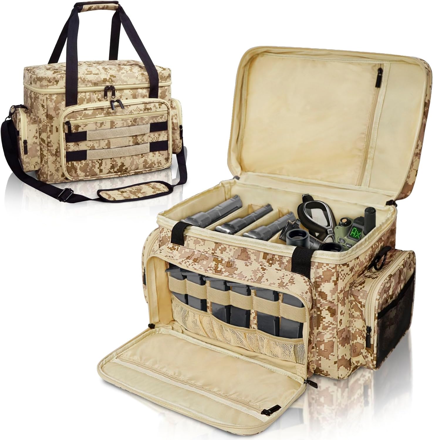 ORKELS Tactical Gun Range Bag for 4 Pistols & Ammo, Handgun Carry Case with Magazine Holders, Heavy-Duty Shooting Range & Hunting Gear Storage