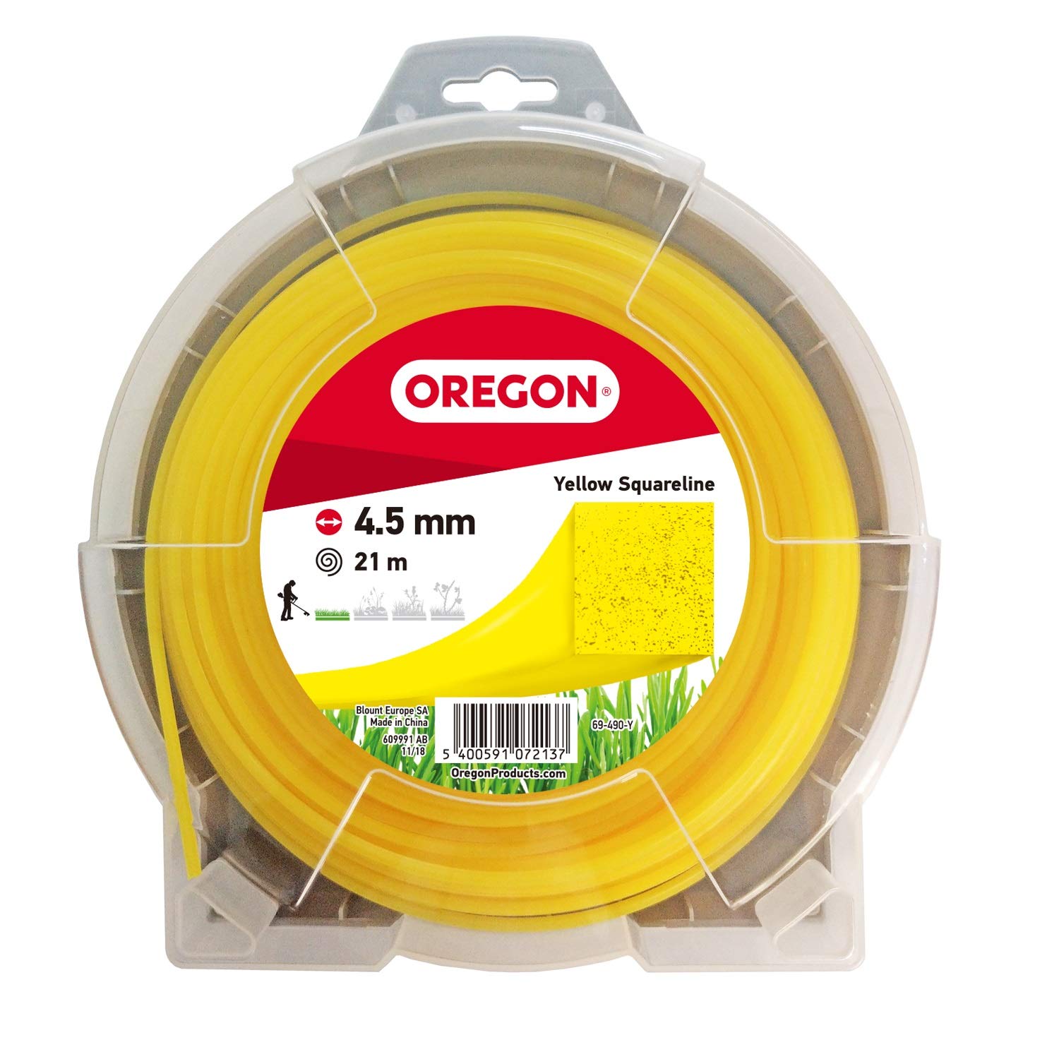 Oregon Yellow Square Strimmer Line/Wire For Grass Trimmers And Brushcutters, 4.5 Mm X 21 M