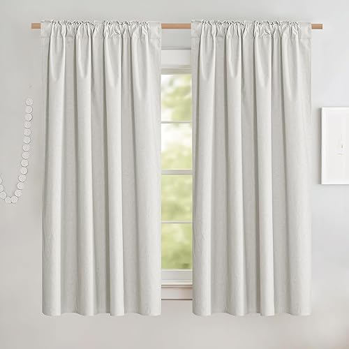 Miniatura 2 de NICETOWN Cortinas de lino 100% absolutamente opacas con forro blanco aislado térmico, marfil, 52 pulgadas de ancho x 63 pulgadas de largo, juego de