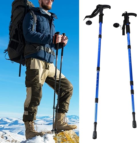 Miniatura 6 de Bastón de senderismo, 2 piezas plegables para senderismo, caminar y caminar nórdico, bastón ajustable, bastón de montañismo de aleación de aluminio,