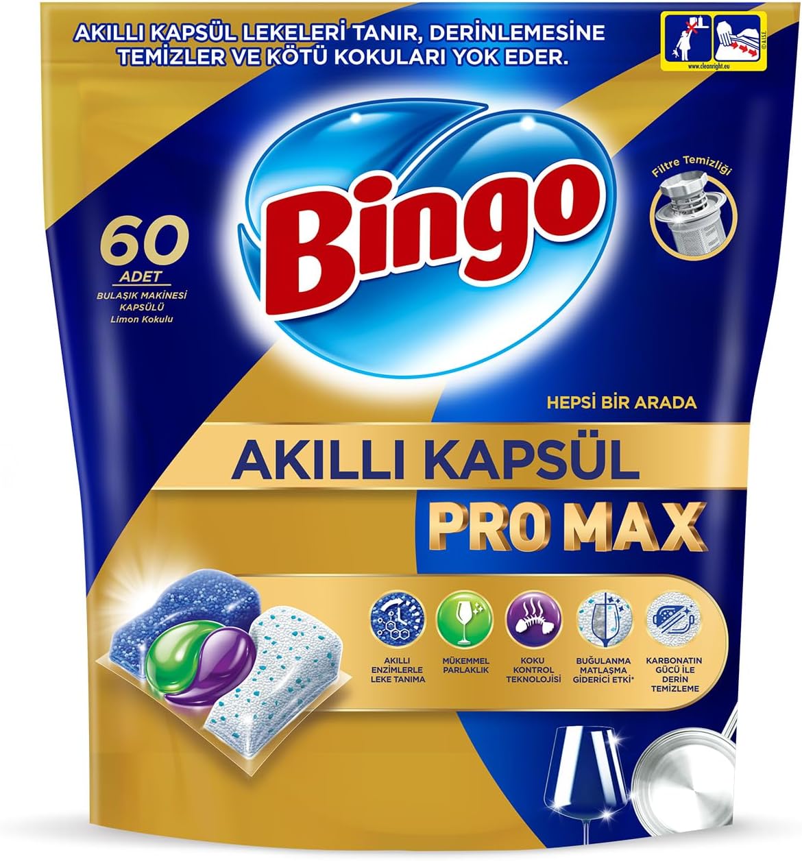 Bingo Akıllı Kapsül Pro Max Bulaşık Makinesi Deterjanı Tableti 60'lı