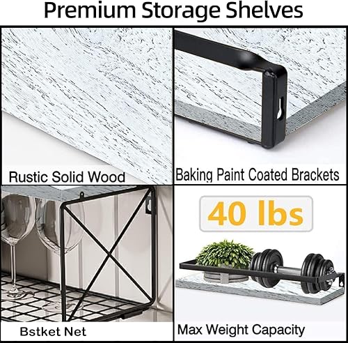 Miniatura 6 de Estantes de baño con cesta de almacenamiento, estantes flotantes de baño sobre el inodoro con barandilla protectora de metal, estantes de pared de