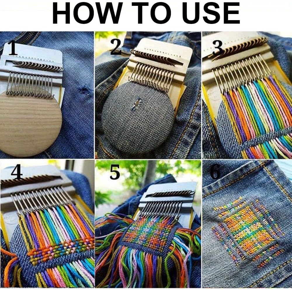 Knit Patch Kit, Darning Loom Kit, 2 Pcs Wooden Mushroom Darning Egg, Darning Kit with 14 Pcs Large Eye Needles & 50 Color Threads, Darning Tool for Beginners DIY Handicraft Home Sewing Care