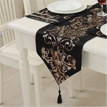 JEKKAH Table Flag Modern Simple Embroidery Dining Table Fabric Art Coffee Table Flag Long Tablecloth for Party Potluck Dinner DecorationBlack,32 * 160cm