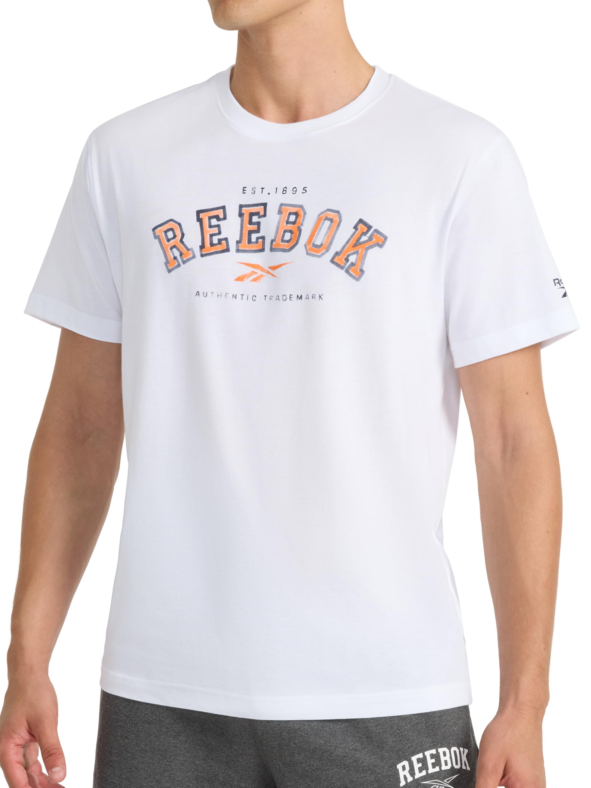 Reebok Men's Short Sleeve Graphic Crewneck T-Shirt, Standard Fit, Lightweight Cotton-Poly Fabric