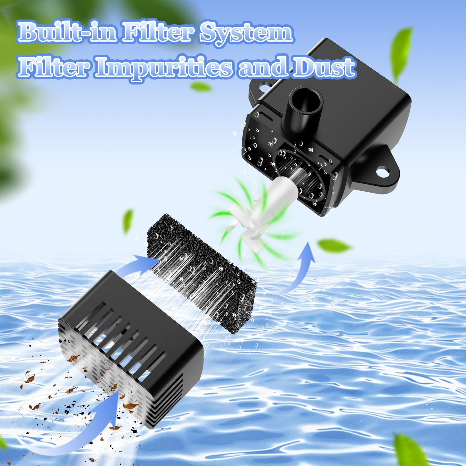 Fontana Solare con Indicatore LED, Yzert 3.5W Fontana da Giardino Solare Galleggiante Pannello, 2000mAh Batteria con 8 Ugelli Ideale per Bagno Uccello Pesce (Nero)