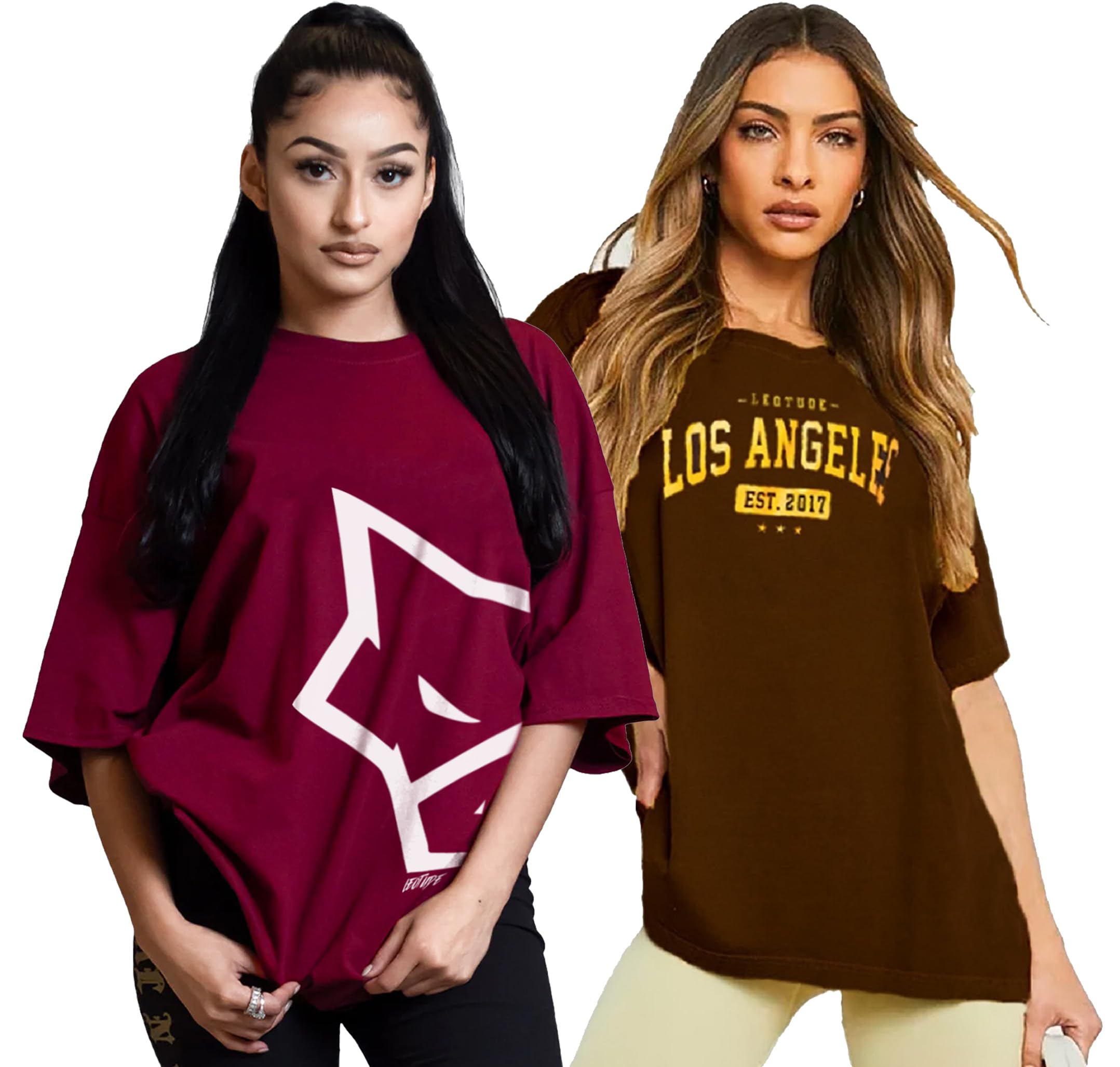 Cottonblend Oversized Half Sleeve Colorful Printed Combo T-Shirts for Women (Pack of 2)-image-14