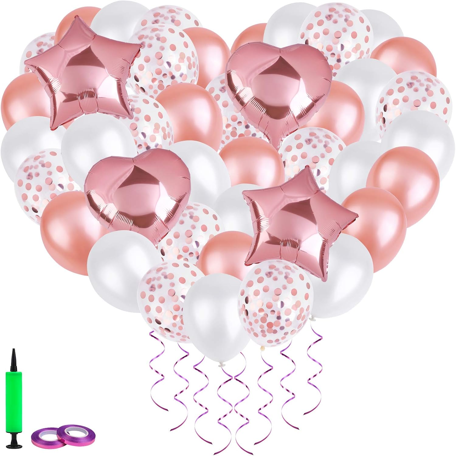 ADXCO 40 Pieces Latex Balloons Confetti Balloons Metallic Balloons for Birthday Wedding Party Decoration with Ribbon (Rose Gold-white)