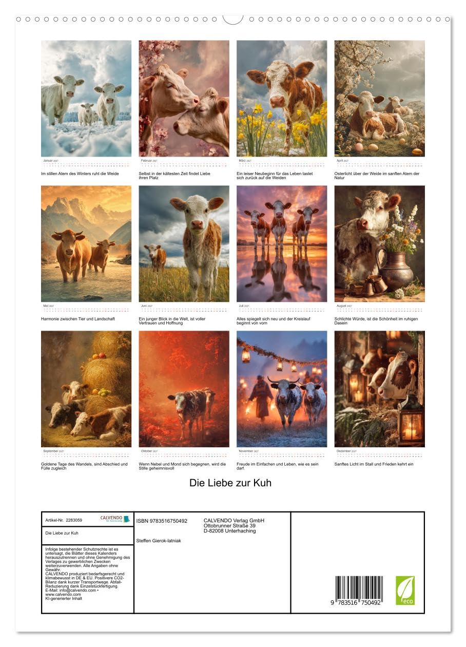 Die Liebe zur Kuh (hochwertiger Premium Wandkalender 2027 DIN A2 hoch), Kunstdruck in Hochglanz: Kühe, wie man sie noch nie gesehen hat: majestätisch, ... die staunen lassen. (CALVENDO Tiere)