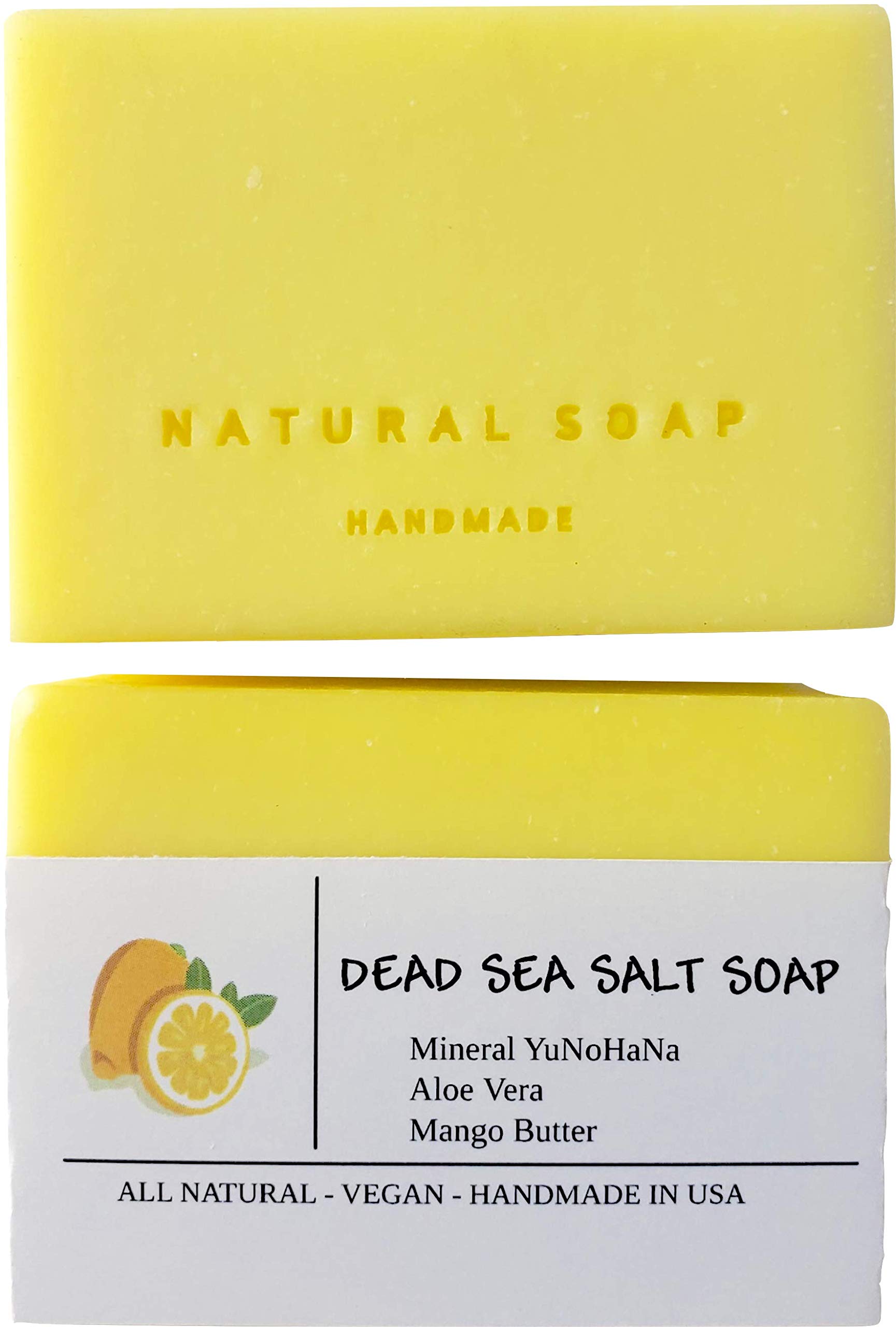 Dead Sea Salt Soap Bars with YuNoHaNa Mineral Powder & Mango Butter For Eczema, Psoriasis, Acne, Rashes, Sensitive Skin, and All Skin Types. Natural Face, Hand & Body Soap. Handmade In USA. (2 BARS with 5.0 - 5.5 oz EACH)