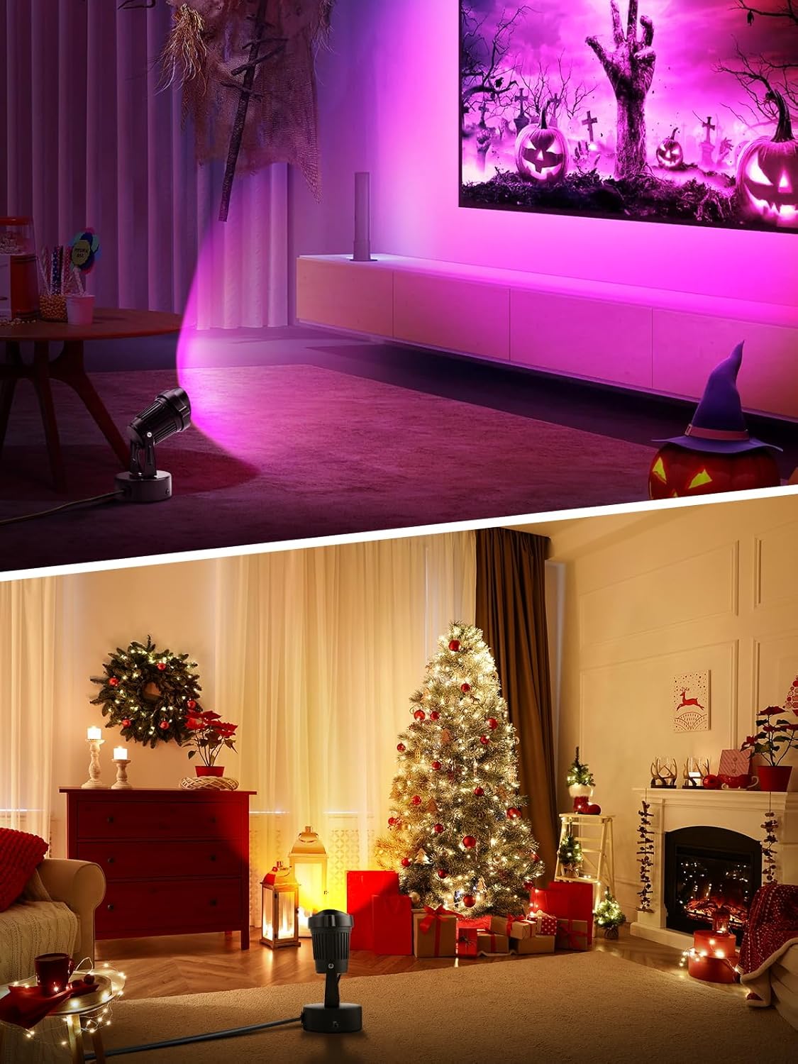 ZUCKEO LED Spot Lights Indoor RGBW Up Lights with Remote, 120V 10W Uplighting Indoor Spotlights Plug in, 4.92FT Code Accent Flood Light Christmas Color Changing Landscape Lighting with Switch (2Pack)