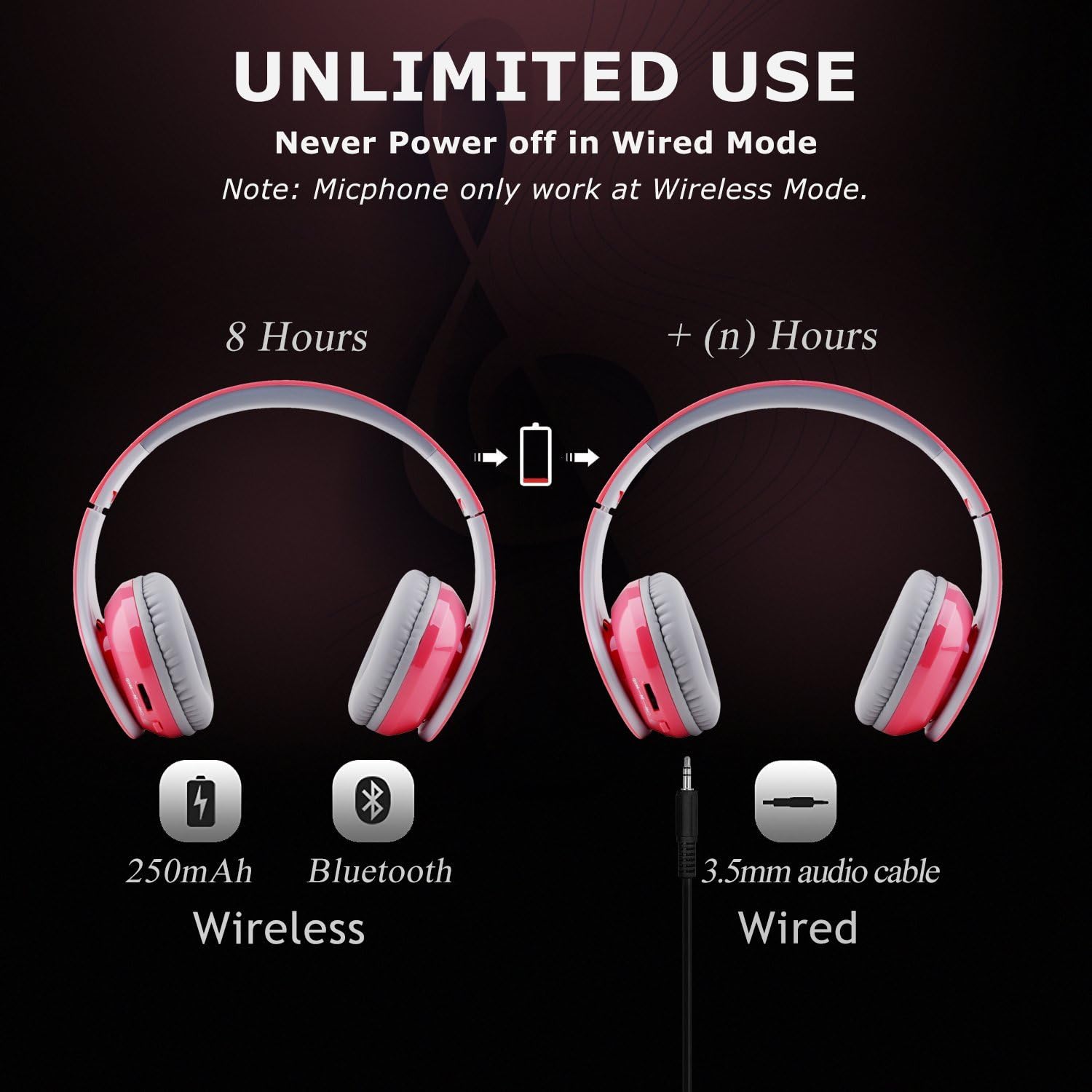 Beyution bt513 Wireless Built in Mic Bluetooth Headphone - Retail Package - Pink
