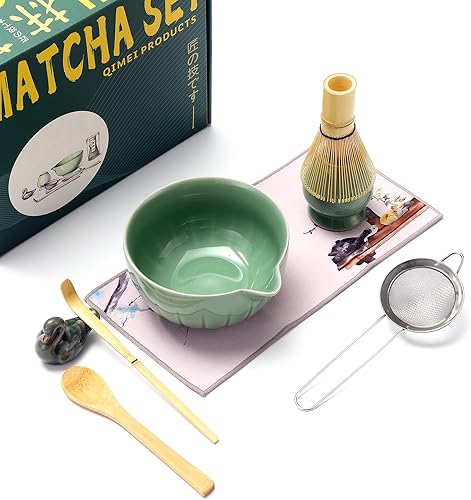 Miniatura 5 de Accesorio de ceremonia japonesa de matcha, batidor de matcha, cuchara de té, soporte para batidor, 1 tazón de té, 1 tamiz de té, el juego perfecto