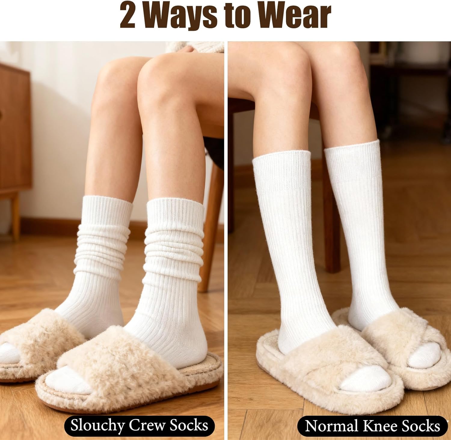 3 Pairs Women Cotton Knee High Socks Over Knee Long Ribbed Knit Slouchy Boot Socks Warm for Girls - Image 5