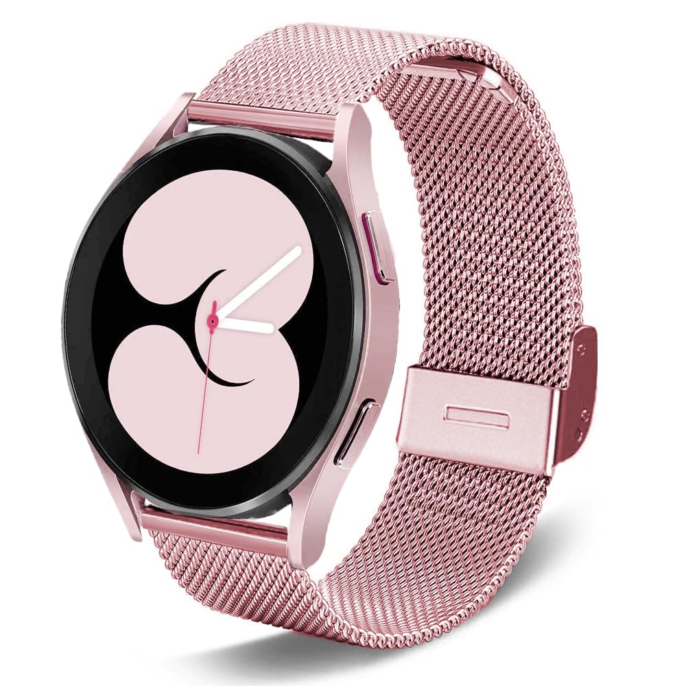 DEALELE Bands Compatible with Samsung Galaxy Watch 6/6 Classic / 5/5 Pro / 4/4 Classic/Galaxy 3 41mm / Active 2, 20mm Stainless Steel Metal Mesh Replacement Strap for Women Men (Rose pink)