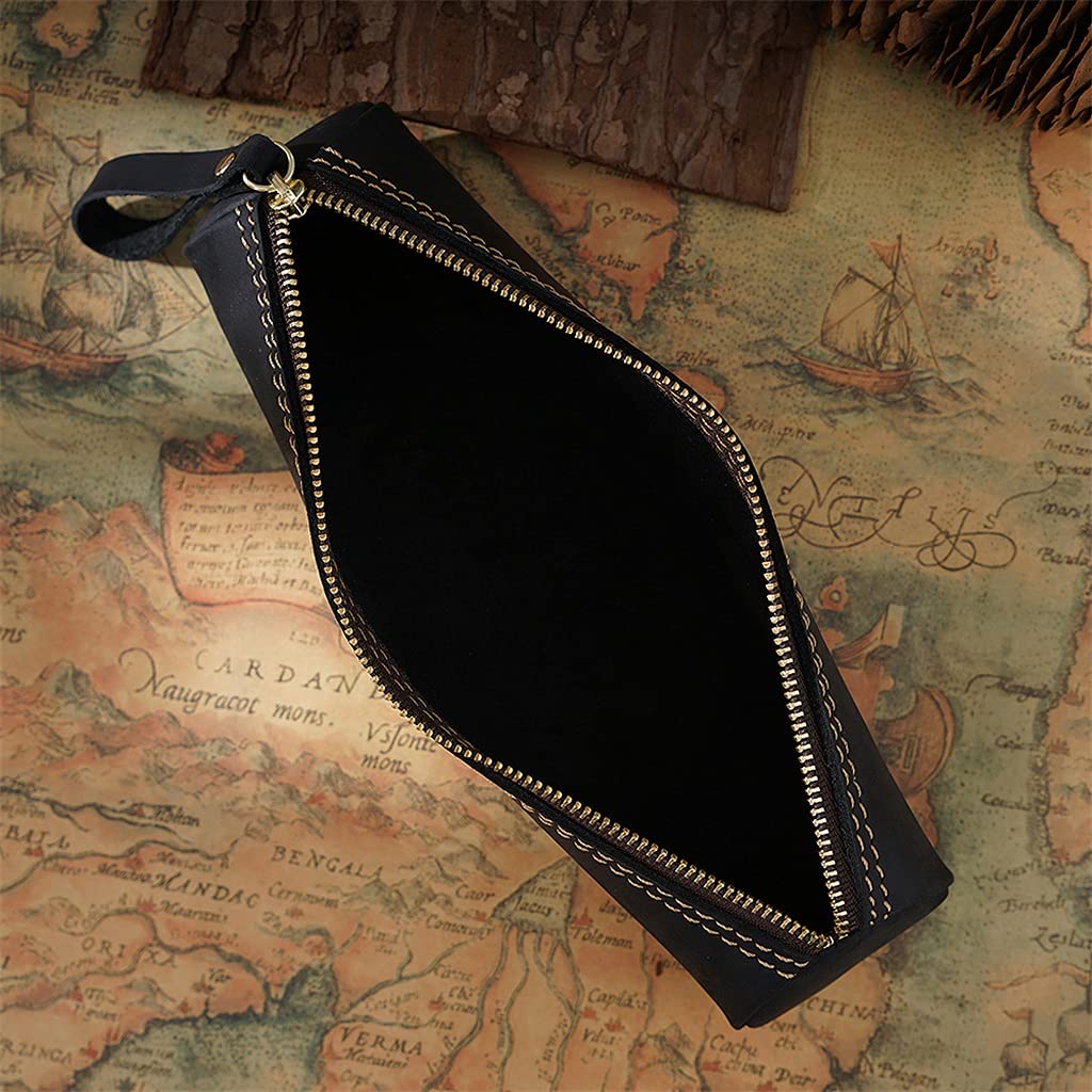ACiyD Astuccio per Penne in Pelle di Vacchetta Vintage Astuccio per Penne con Cerniera ad Alta capacità Astuccio per Penne con Cerniera (C, 20,5 * 5,2 * 5,2 cm) (D 20,5 * 5,2 * 5,2 cm)