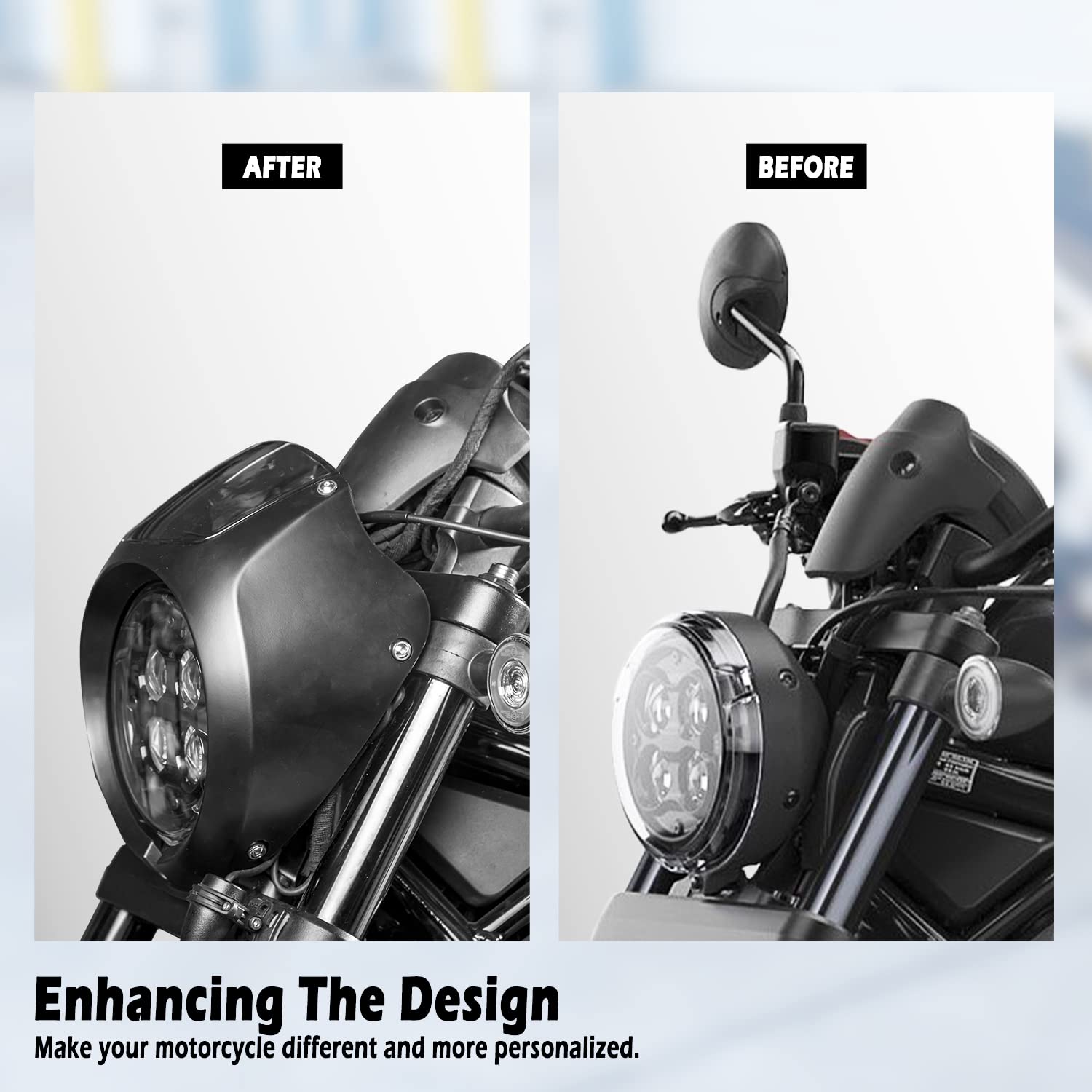 Moto Avant Phare carénage Masque Couverture Pare-Brise Pare-Brise Pare-Vent Phare Garde visière pour Rebel CMX 1100 CM 1100 CMX1100 CM1100 Accessoires 2021 2022 2023 (Noir)