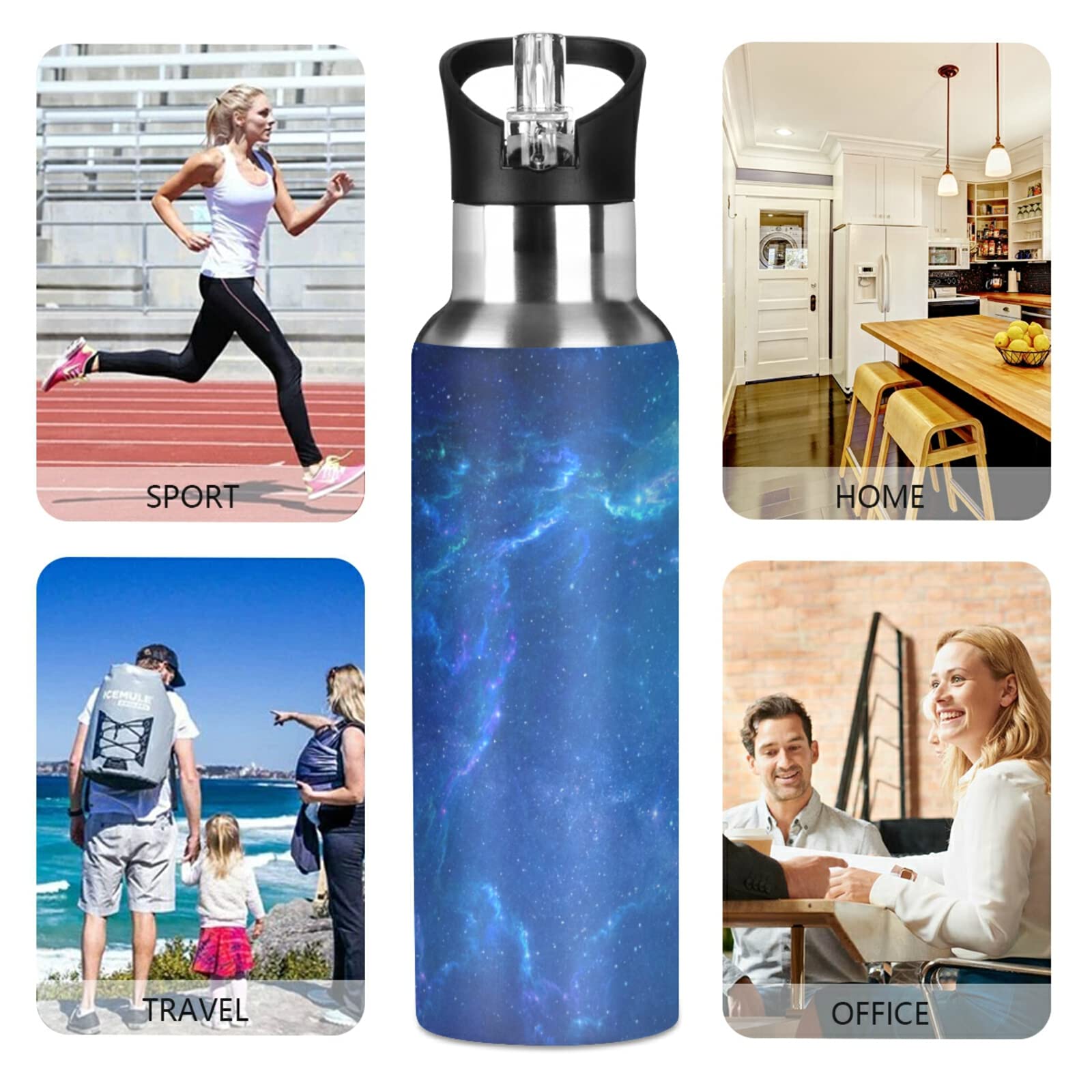 Weltraum-Alien-Basketball Trinkflasche 600ml – Doppelwandig Isoliert Aus Edelstahl, Mit Strohhalm, BPA-frei Für Schule & Sport