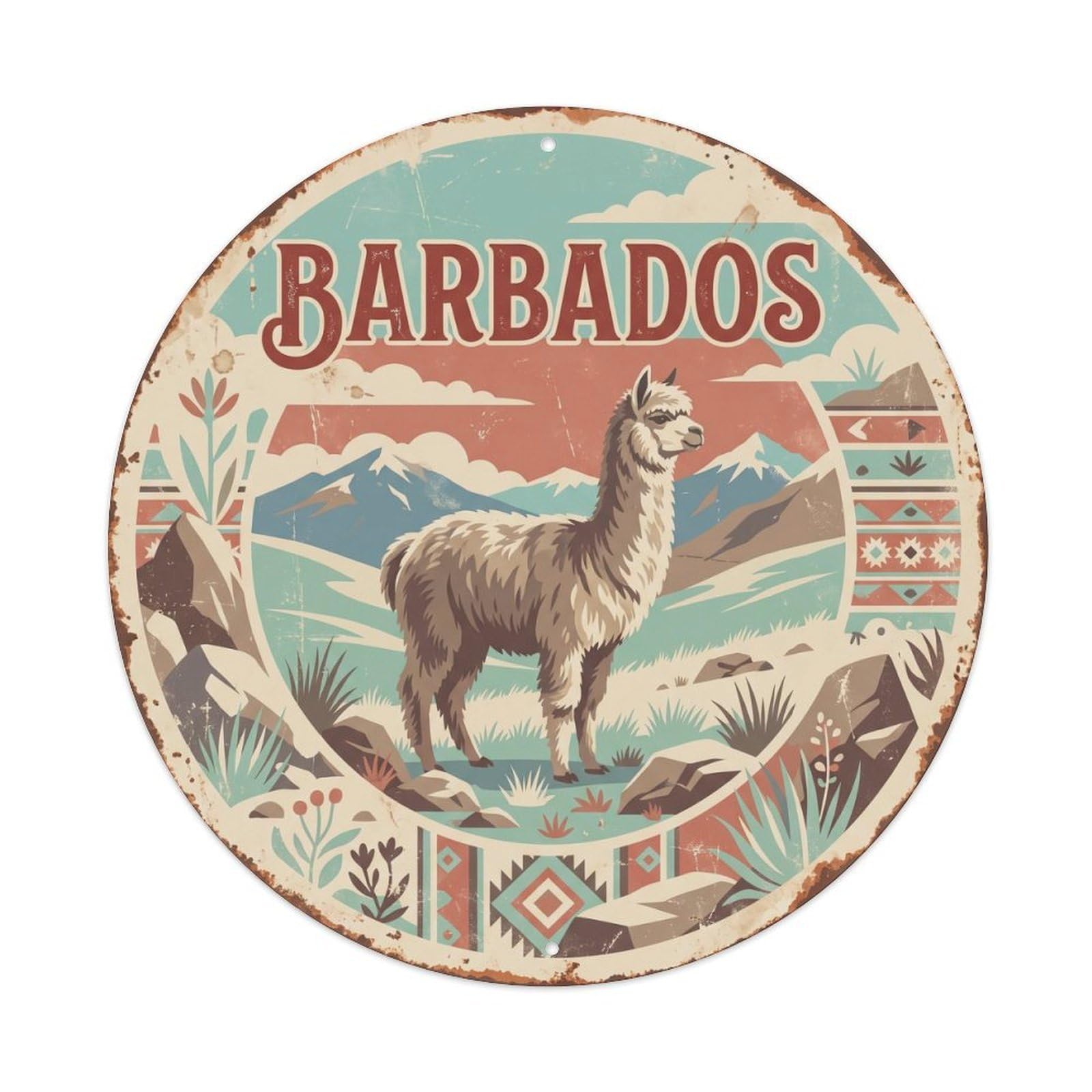 Barbados Alpaca Highland Plateau Metal Tin Sign