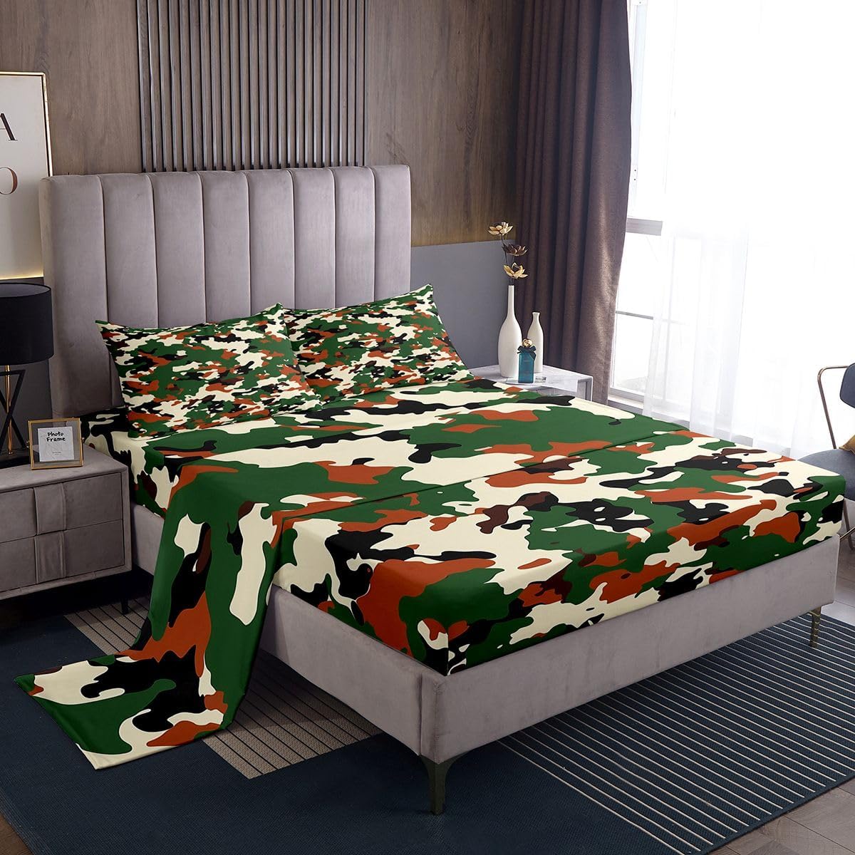 jejeloiu Camouflage Bed Sheets Set Full Size Camo Bed Set for Kids Boys Girls Military Style Deep Pocket Fitted Sheet Army Breathable Soft Lightweight Microfiber