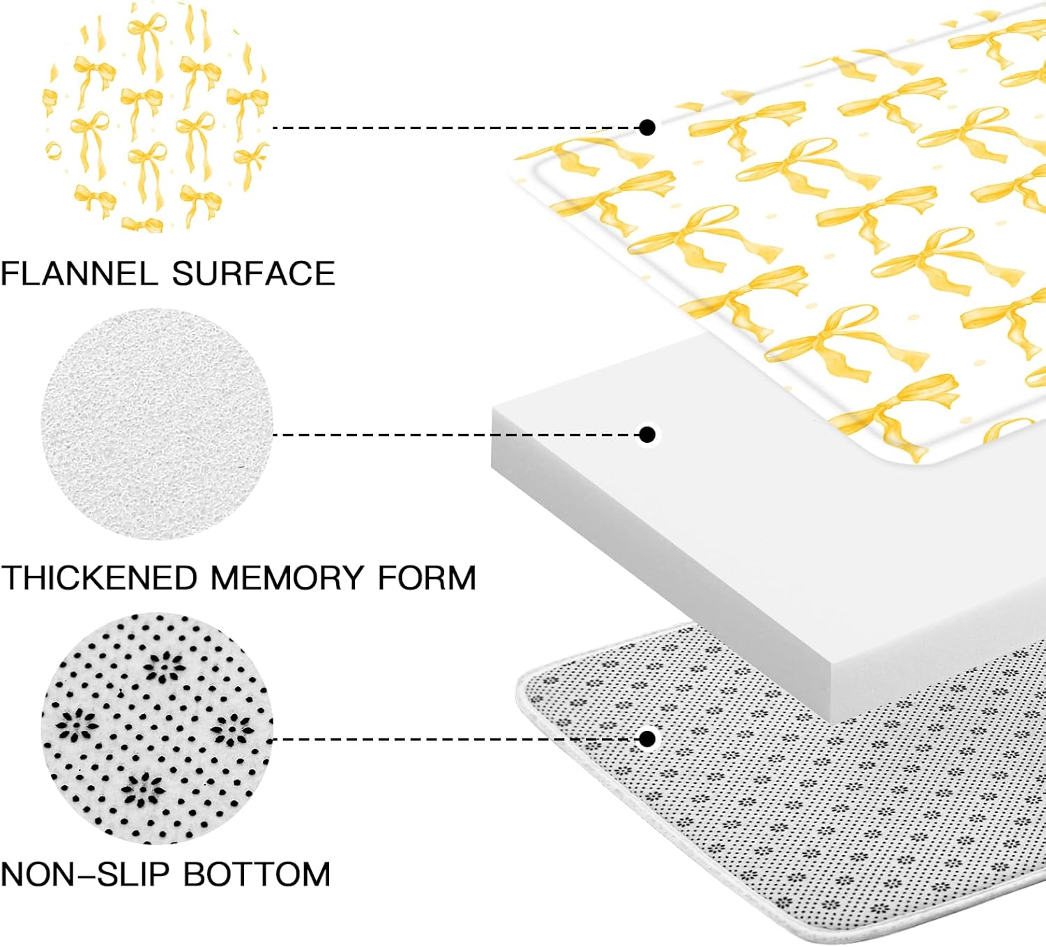 Litabel 4Pcs Cute Yellow Bow Shower Curtain Sets with Rug, Toilet Lid Cover and Bath Mat, Aesthetic Bowknot Shower Curtains for Yellow Bathroom Decor, Modern Minimalist White Waterproof Bathroom Set