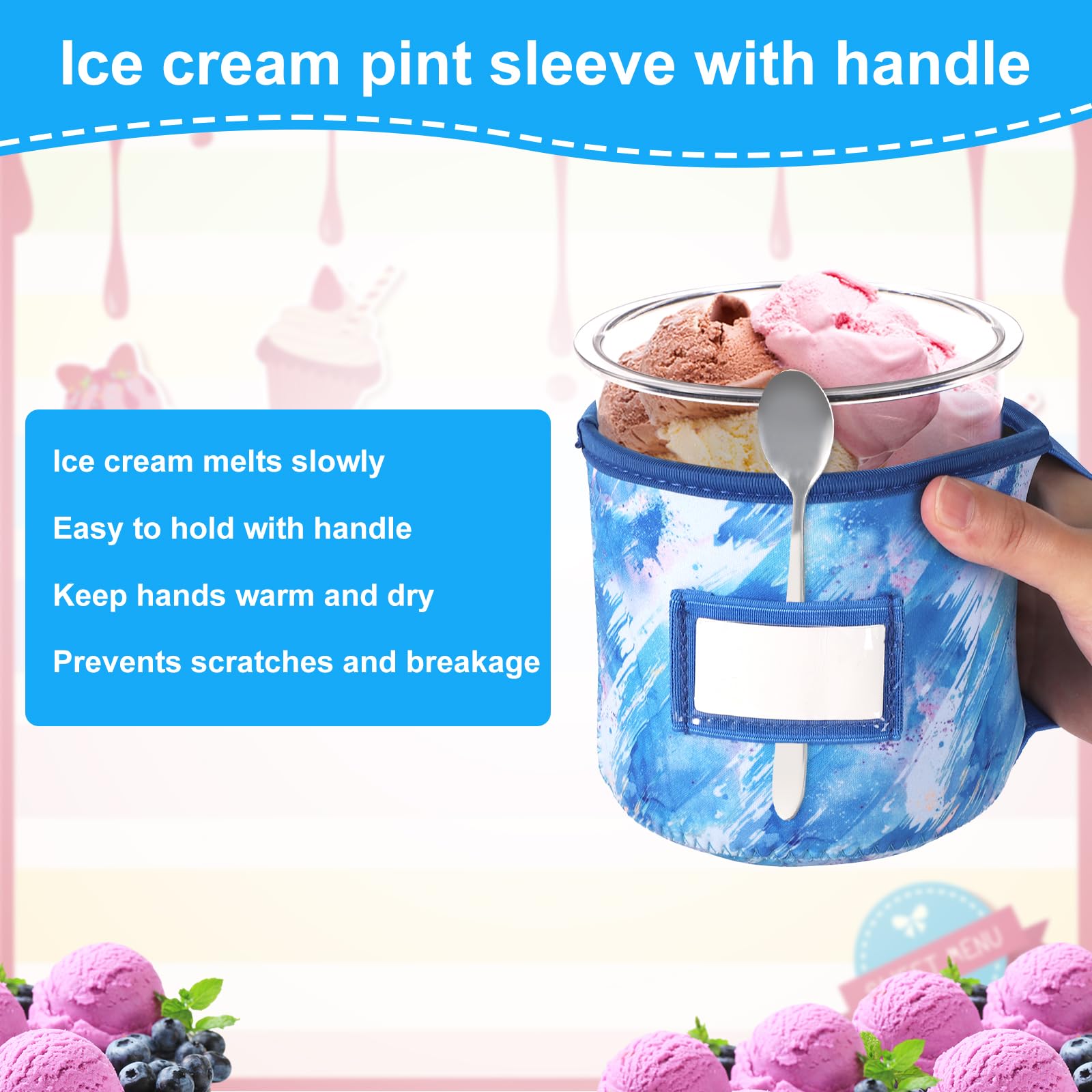 4 Pezzi Fodero Neoprene per Gelato, Stampe Riutilizzabili Custodia Isolata Copertura con Manico Porta Cucchiaio per Ninja Creami 16 once Pinte di Gelato (4 Stili