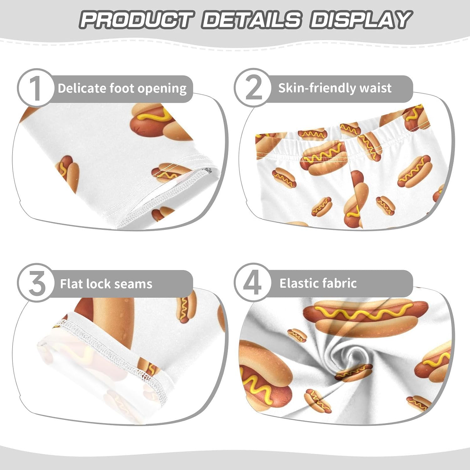 Full-Length Girls Leggings Cartoon Hot Dogs White