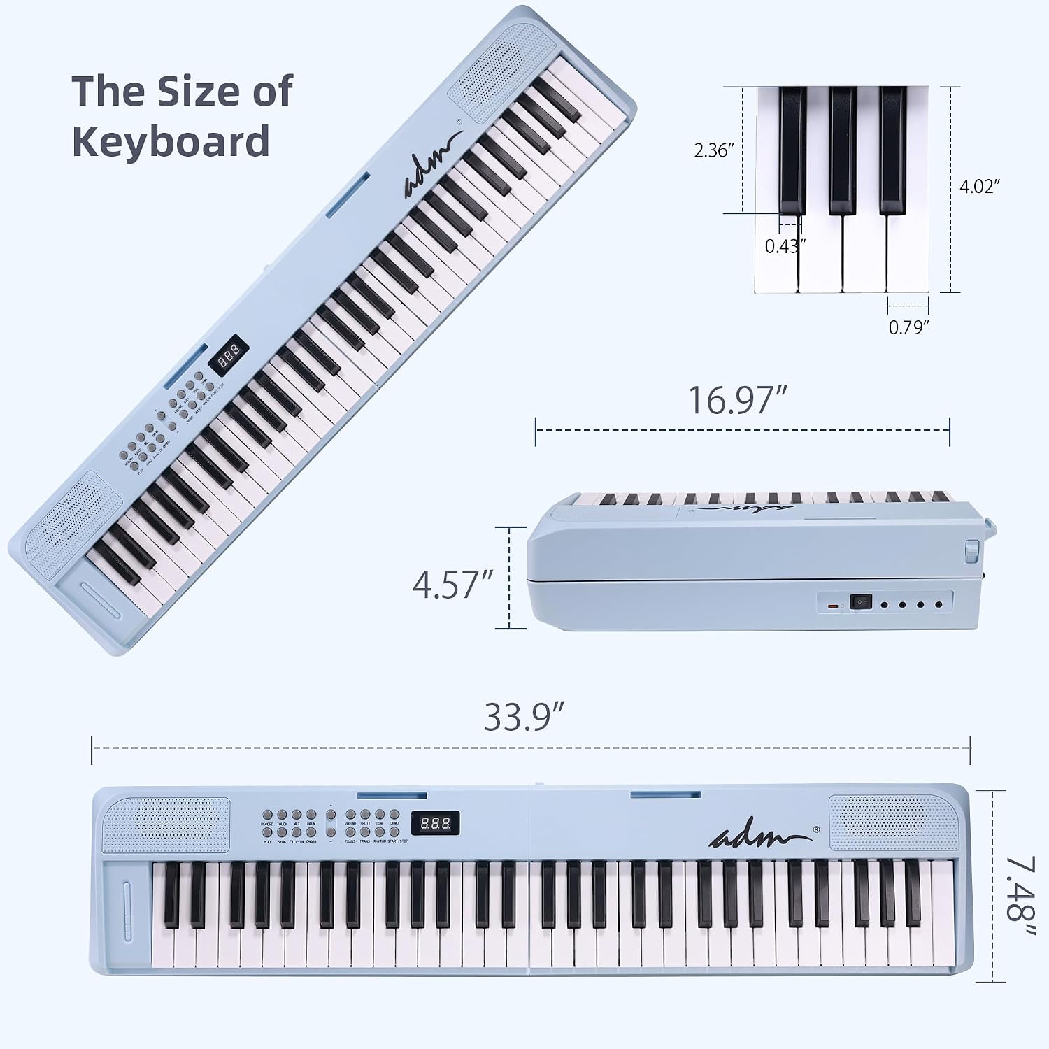 ADM 61 Key Folding Electric Piano Keyboard, Foldable Piano Electronic Keyboard, Wireless 128 Tones, 128 Rhythms Includes Pedal, Gig Bag, Headphones for Beginners, Students, Adults (Blue) image 3