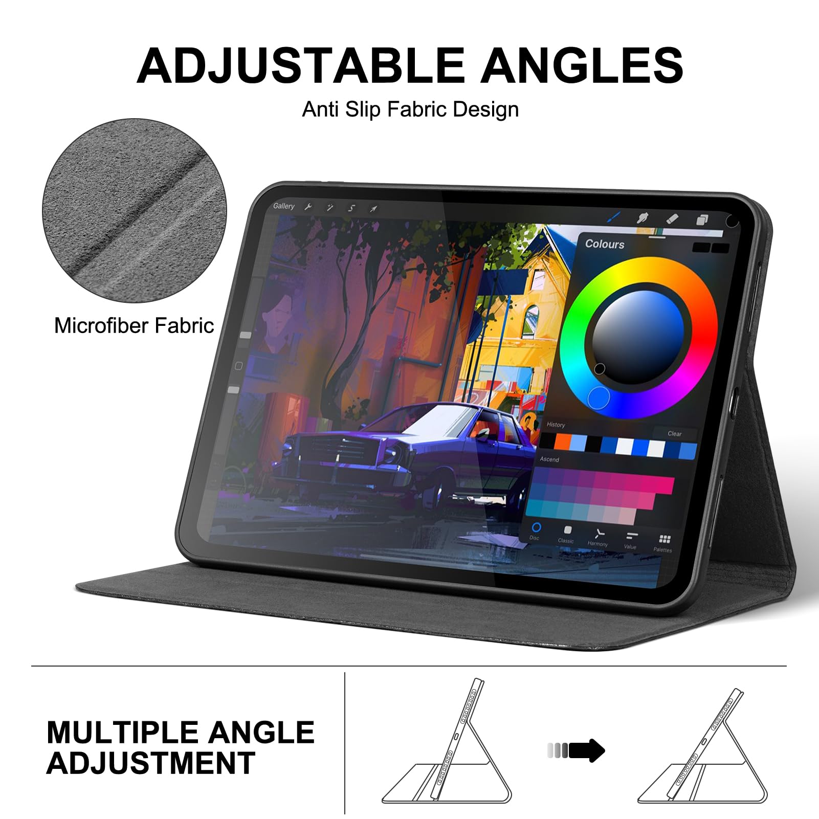 Lederhülle für iPad Pro 11 Zoll (M5/M4) 2025/2024, Vollnarbenleder, Schutzhülle Smart Folio mit Auto Sleep/Wake, rutschfest, Schwarz / Silber