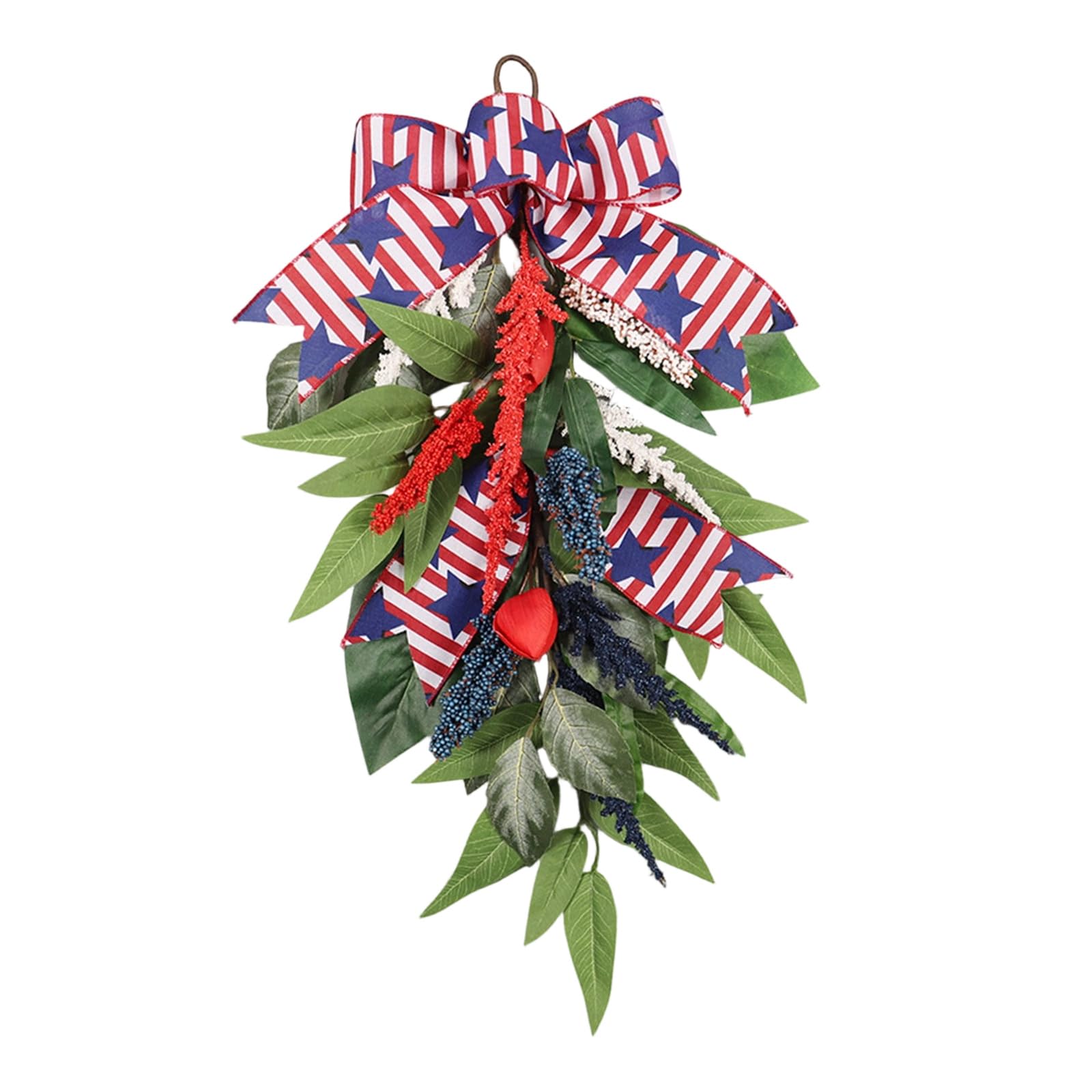 Qusinfc Patriotic Day Wreath Arched Swag Ornament Festival Flower Arrangement for Door Wall Mantel Independence Day Decoration Nationalistic Door Deck