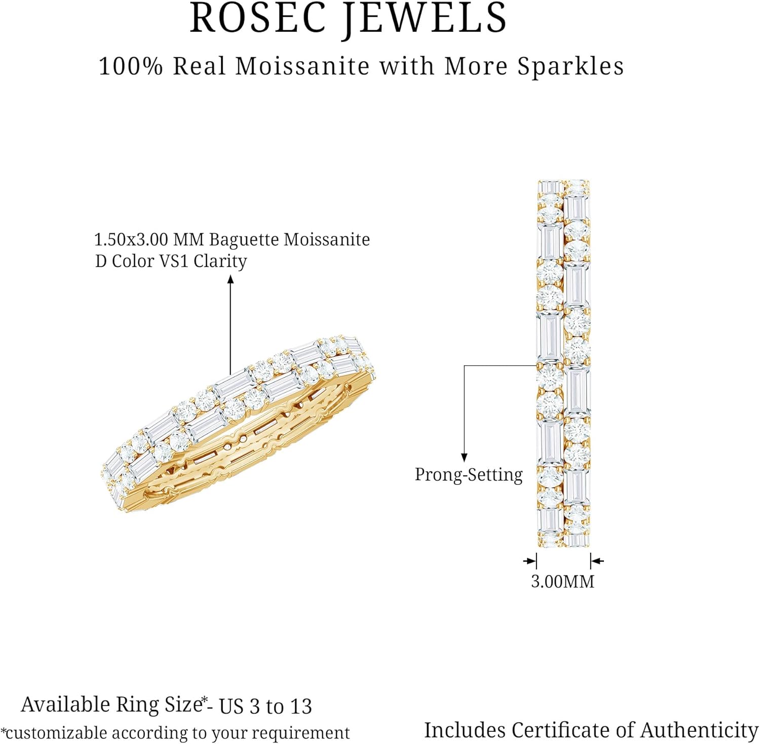 Certified Moissanite Full Eternity Ring For Women, D-Vs1 Quality, Moissanite Wedding Band - Unique Mothers Day Gift