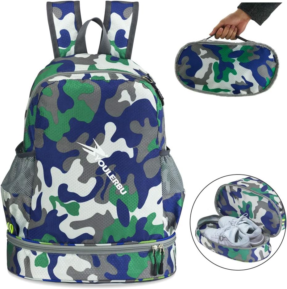 Youlerbu Waterproof Drawstring Backpack Bag with Shoe Compartment Swim bag with Dry Wet Separated Sport Gym Beach Yoga Bag for Men Women Kids