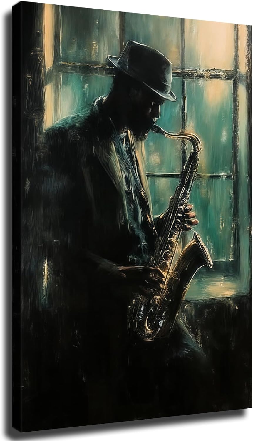 CIDLNMY African American Jazz Band Canvas Wall Art, Black Culture Music Themed Poster Ready To Hang Aesthetic Room Decor (Jazz-6,28×40 inch)