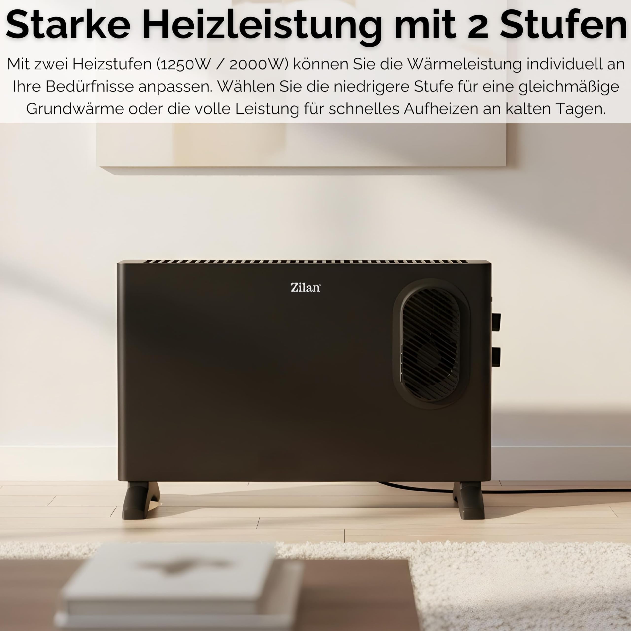 Grzejnik konwektorowy elektryczny z termowentylatorem – ogrzewanie elektryczne z dmuchawą – oddzielnie dołączany termowentylator – energooszczędny cichy – ogrzewanie elektryczne 2000 W – grzejnik