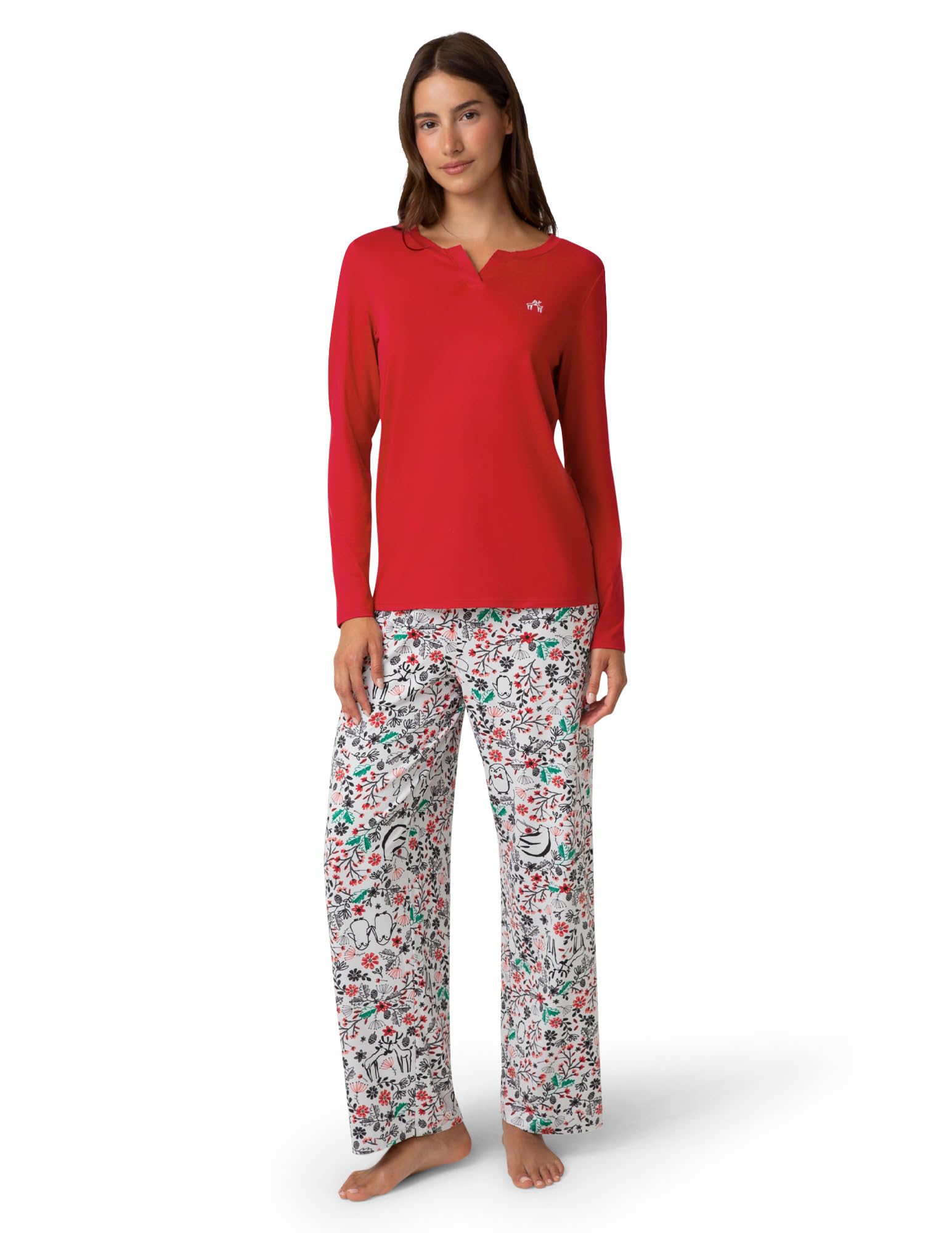 HUE Womens Timeless Soft Jersey Winter Pajama Gift Set Includes Top and Printed Pj Pant
