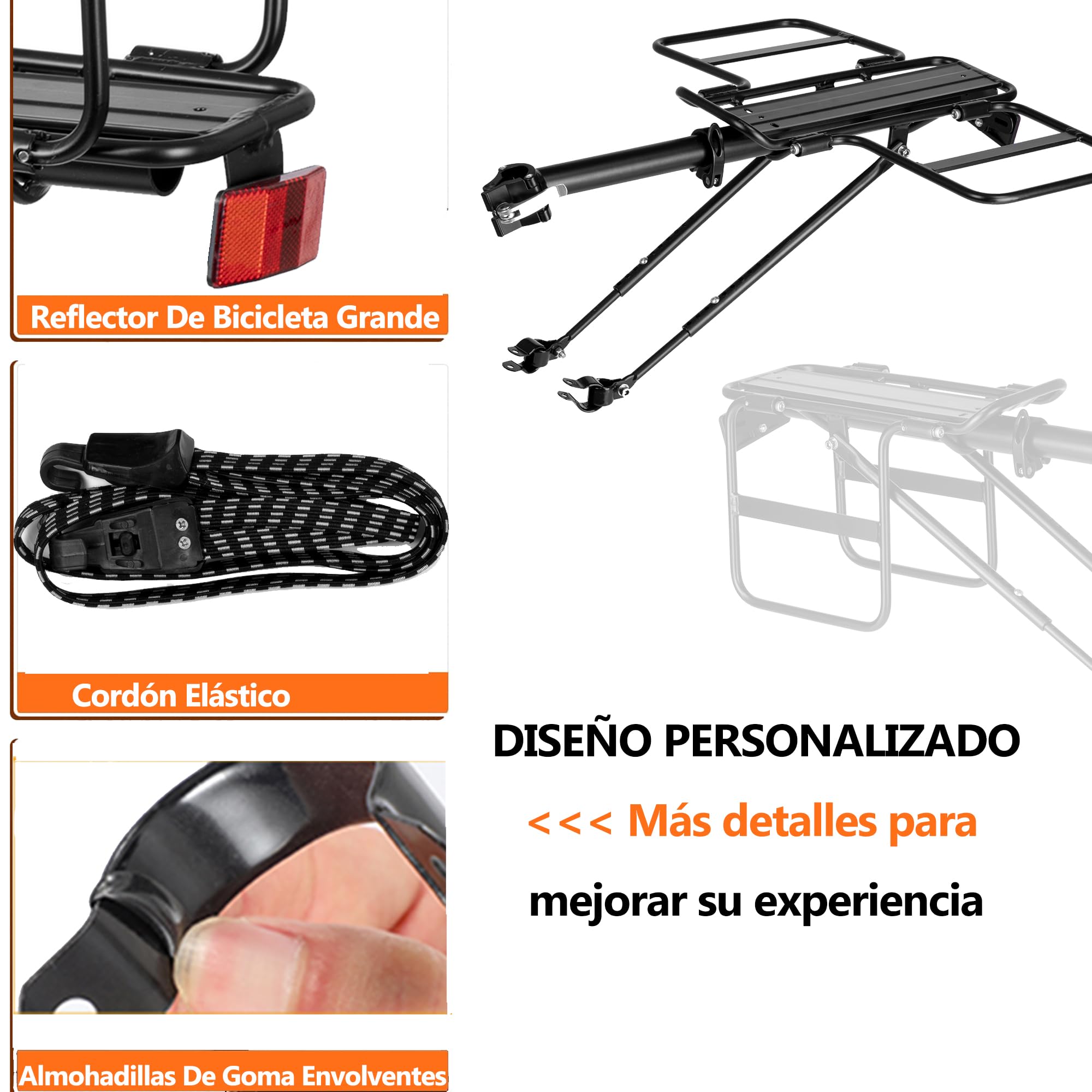 Portabultos Bicicleta Trasero Plegable con Alas Anchas, Liberación Rápida, Universal, Gran Capacidad, Regulable en Altura para Bicicletas de 24 a 29 Pulgadas