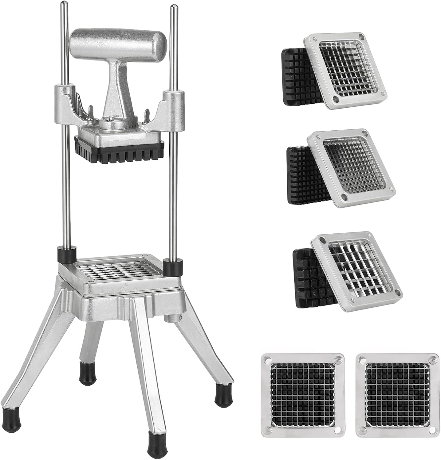 Commercial Vegetable Chopper & French Fry Cutter Stainless Steel - Includes 3 Blade Sizes (1/2",3/8",1/4")- Perfect for Home Kitchen or Restaurant Use - Dices, Slices & Chops Fruits and Potato