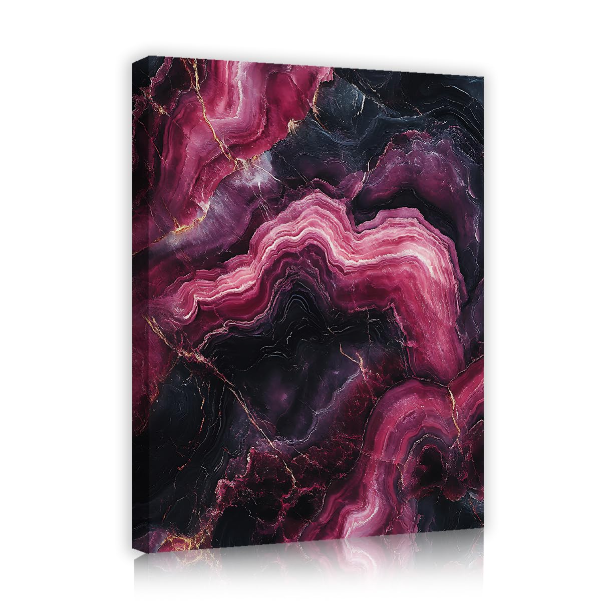 TOANGWALL Purple Agate Wall Art Lounge Dark Quartz Framed Canvas Prints Magenta Elegant Mineral Crystals Artwork Print for Store Decor 65x80cm