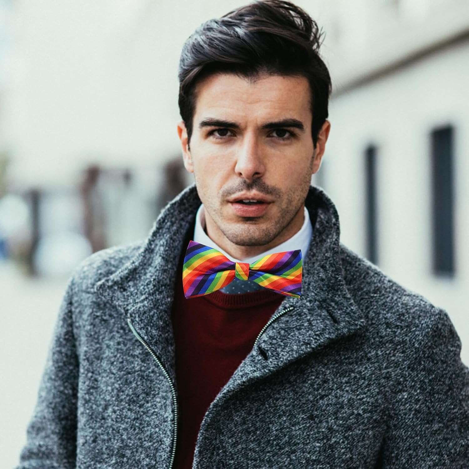 BESTonZON Rainbow Striped Bow Tie for Men and Women, Pre-Tied Polyester Party Bowtie Accessory for Weddings, Student Performances, and Festival Decorations