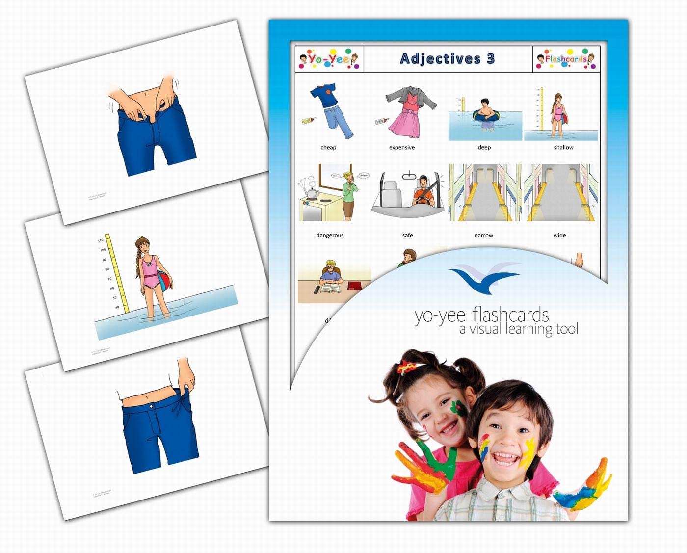 Yo-Yee Flashcards - Adjectives Picture Cards for Toddlers, Kids, Children and Adults - English Vocabulary Cards - Set 3 - Including Teaching Activities and Game Ideas