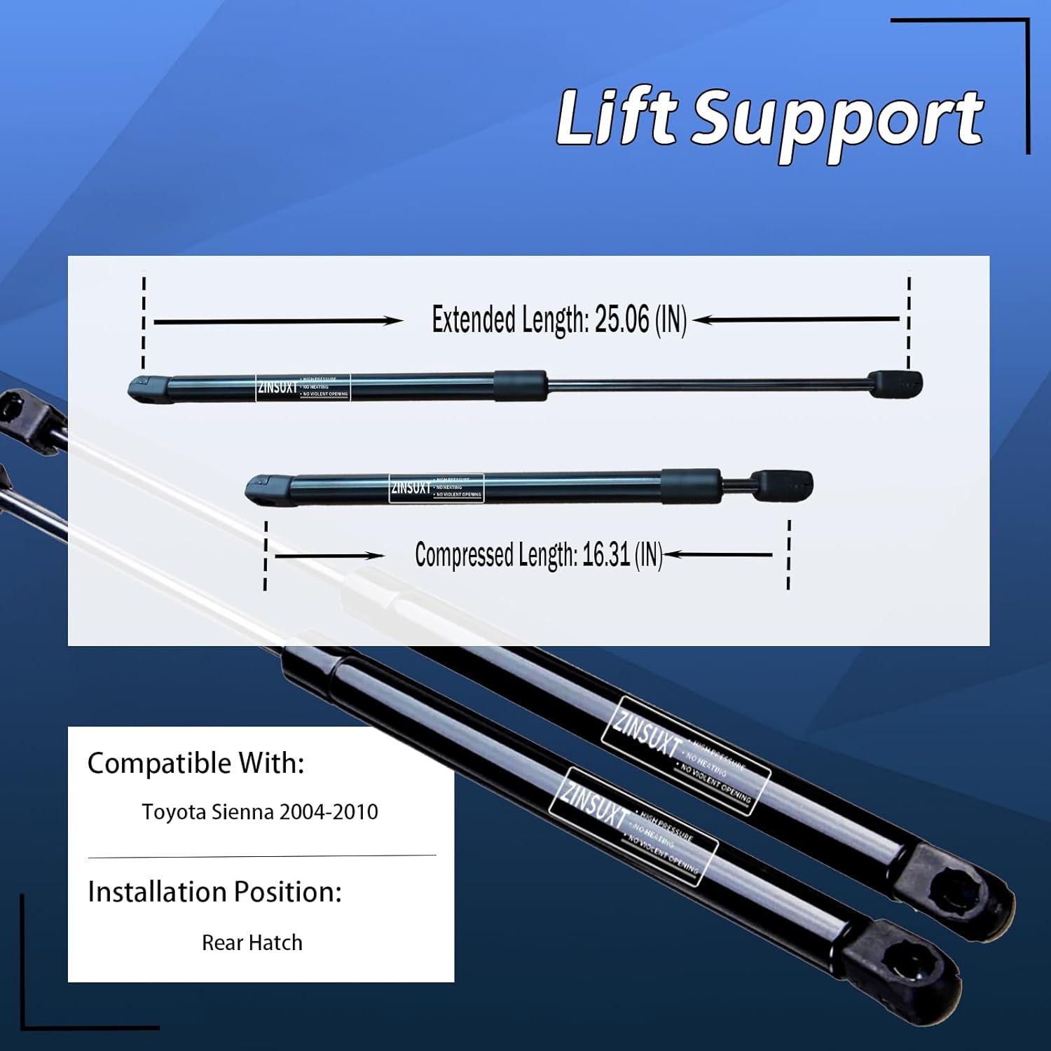Rear Hatch Struts Tailgate Lift Supports Trunk Liftgate Struts Gas Spring for Toyota Sienna 2004-2010