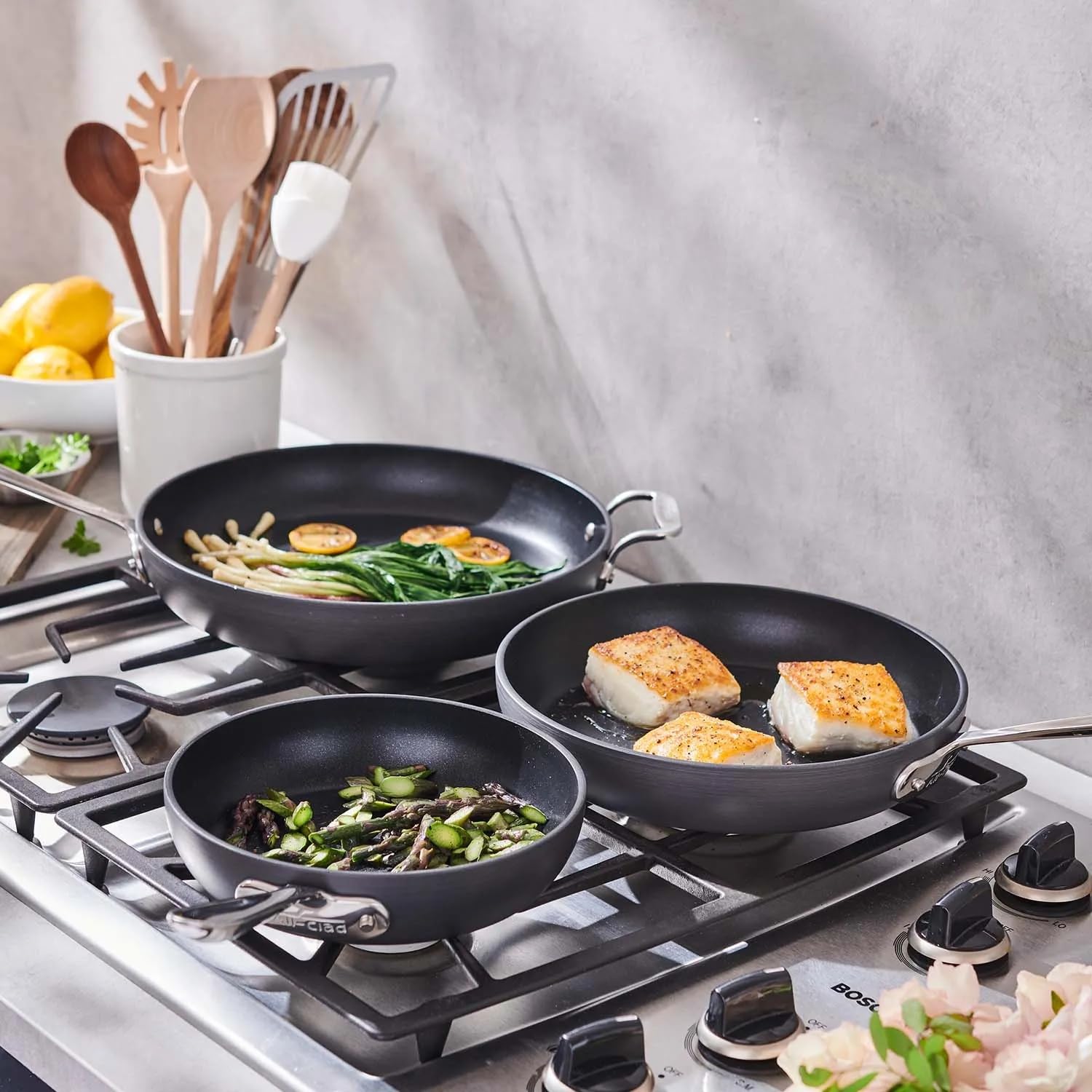 All-clad HA1 antiadherente Set de 3 skillets, 8 ", 10" y 12 "