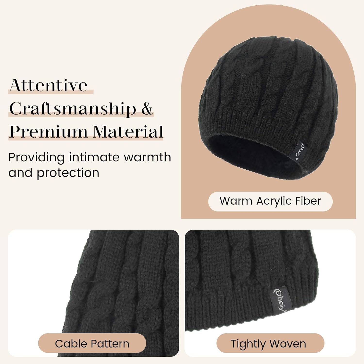 Winter Beanie Hat for Women Men Thick Cable Knit Beanie Velvet Fleece Lined Skull Cap Cuff Beanie - Image 2
