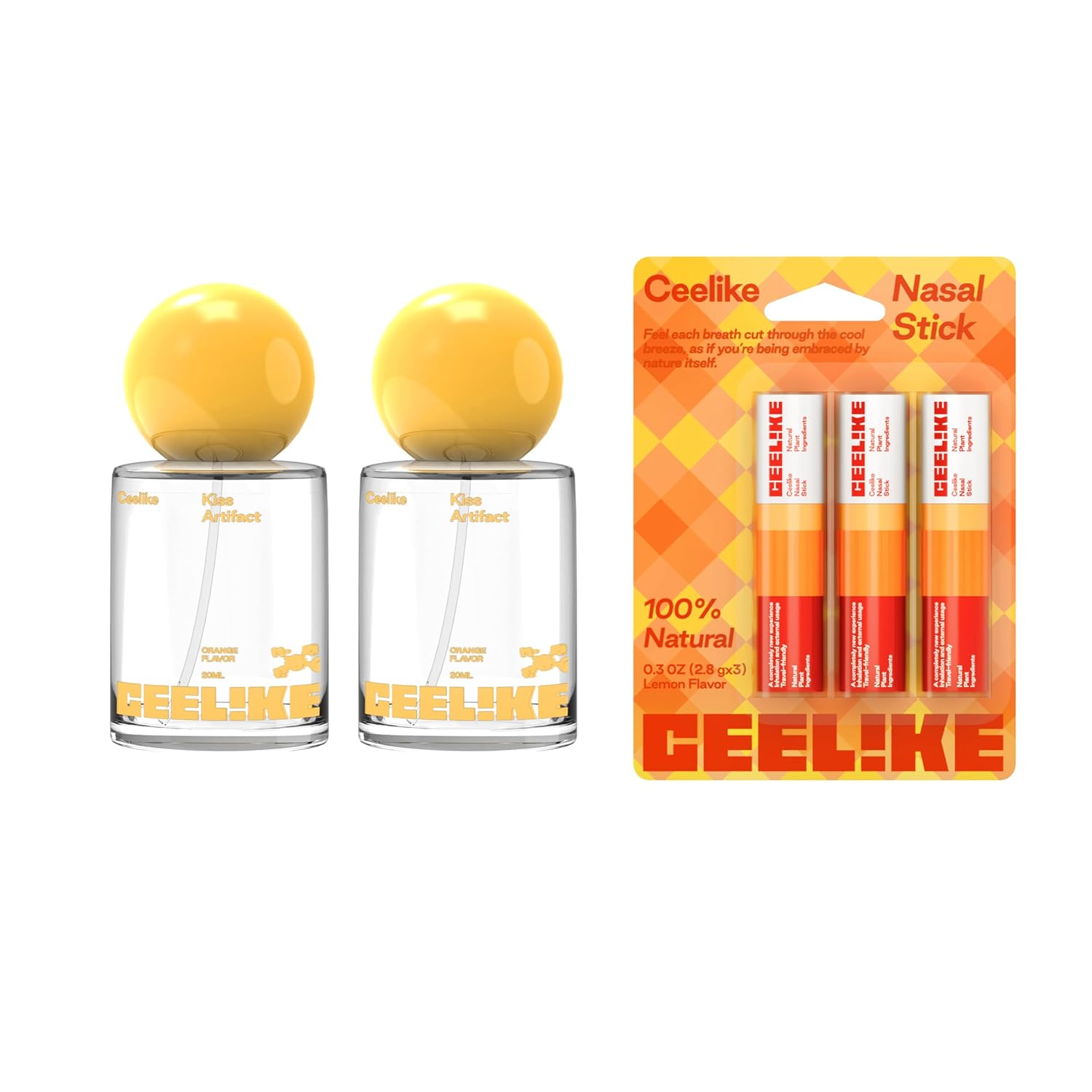 Oral Spray & Nasal Inhaler Combo - 2 Pack Orange-Flavored Oral Spray + Orange-Lemon Nasal Inhaler | Long-Lasting Fresh Breath & Instant Energy Boost for Daily Use