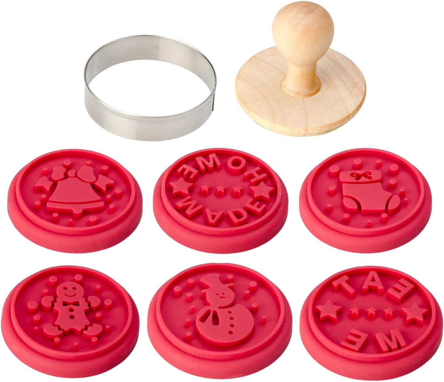 StarPack Home Christmas Stamps Set - "Homemade", "Eat Me" and Snowman , 1 Round Cookie Cutter, 1 Wooden Press - Bonus Cooking Tips PDF