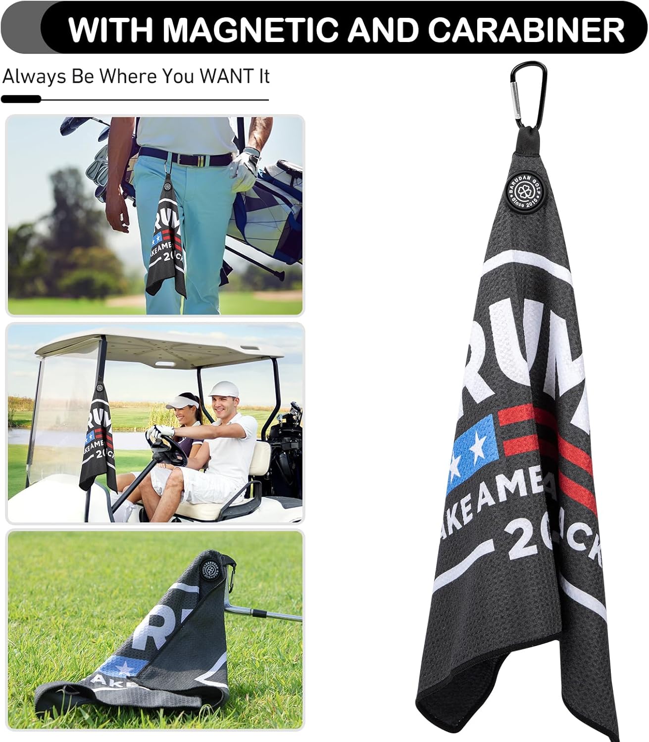 Golf Towels Funny Style Magnetic Golf Towel with Carabiner - Microfiber Golf Towel Magnet - Strengthen Magnet Golf Towels Hold to Golf Clubs, Carts, Golf Gifts for Men Golfer (Black 2024) - Image 5