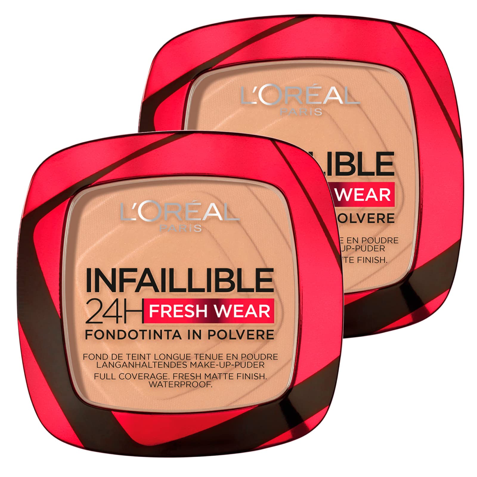 L'Oréal Paris Infaillible 24H Fondotinta in Polvere Fresh Wear Waterproof Ultra Coprente a Lunga Durata Opacizzante e Traspirante Colore 140 Golden Beige - 2 Cosmetici