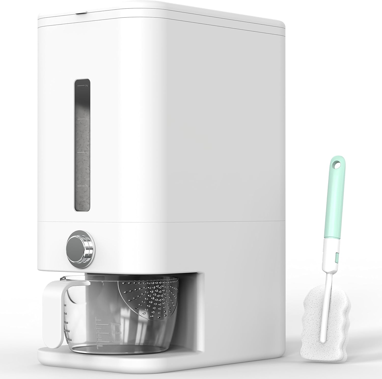 Rice Dispenser - 26.5 lbs Rice Storage Container with Measuring Cup, Rice Scoop & Sponge – Large Cereal Grain Bucket with Scale for Kitchen Pantry Organization, BPA-free, Airtight (Black)