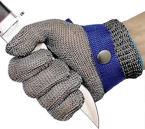 Guante de carnicero de malla metálica de acero inoxidable a prueba de cortes, a prueba de cortes, protección de alto rendimiento, nivel 5, talla XL